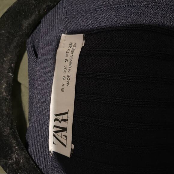 ZARA Ribbed Knit Puffy Sleeve Gold Button Front Midi Dress - Picture 6 of 7